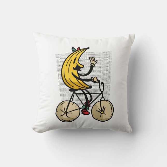 Funny Banana Biker Cartoon Design Cushion (Front)