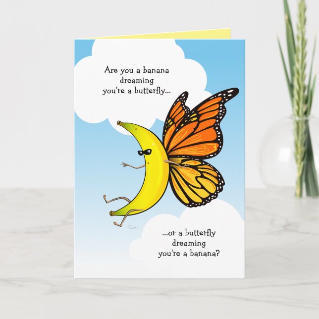 Funny Banana Butterfly Happy Birthday Greeting Card (Front)