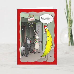 Funny Banana Crazy Awesome Mistletoe Christmas Holiday Card