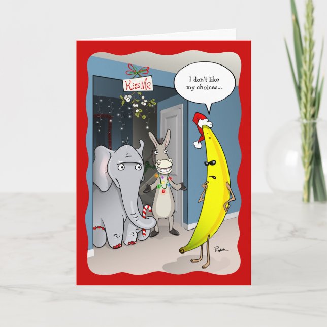 Funny Banana Donkey Elephant Political Christmas Holiday Card (Front)
