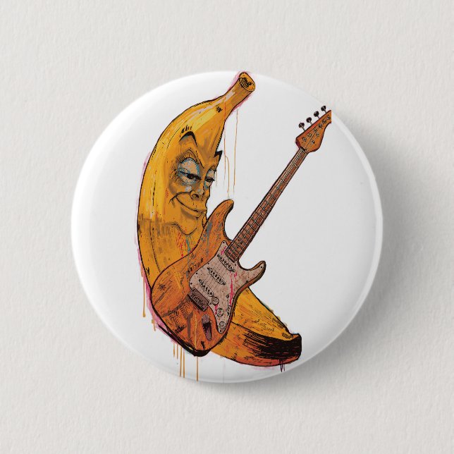 Funny Banana Guitar Pin | Cartoon Music Button (Front)