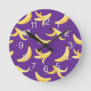 Funny Banana Party pattern colourful - editable Round Clock