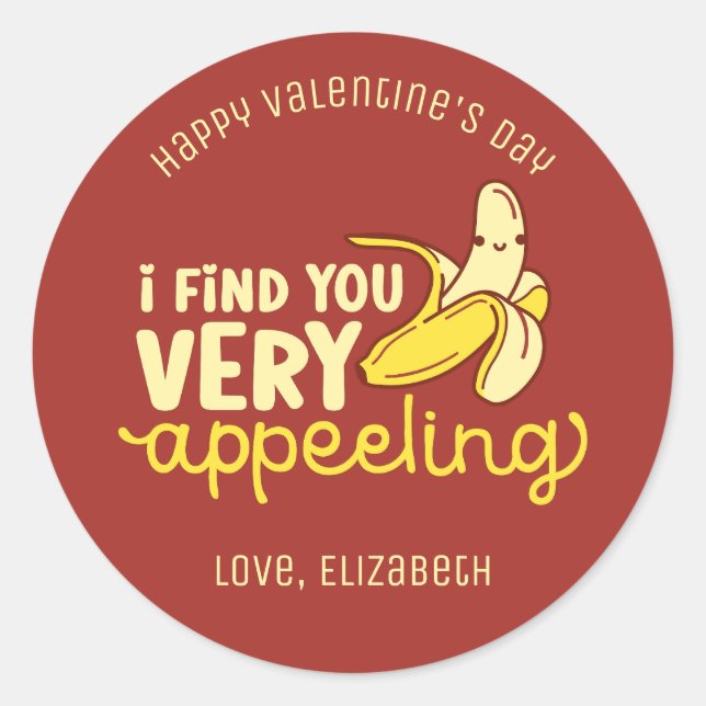 Funny Banana Pun Cute Valentine's Day Red Classic Round Sticker (Front)