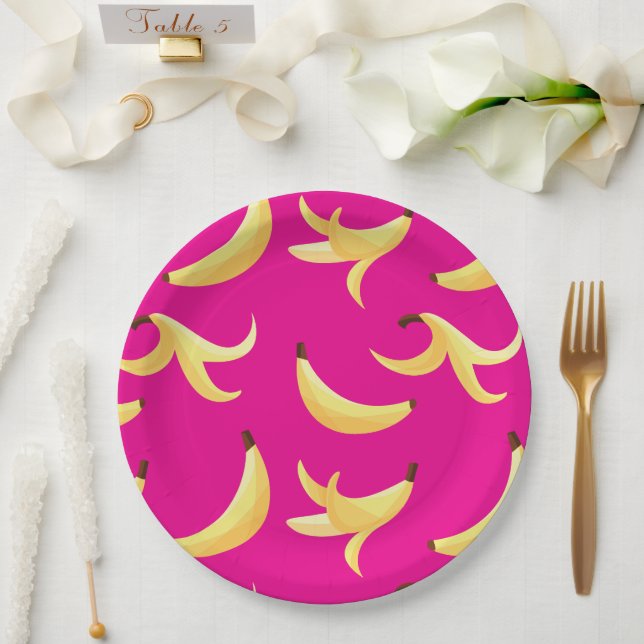 Funny Banana Pun Party pattern colourful - editabl Paper Plate (Wedding)