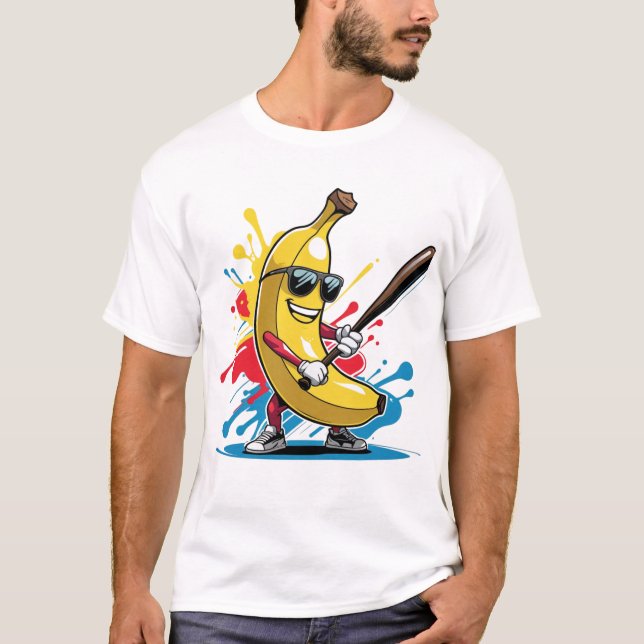 Funny Banana Swinging Baseball Funny Drip Mascot  T-Shirt (Front)
