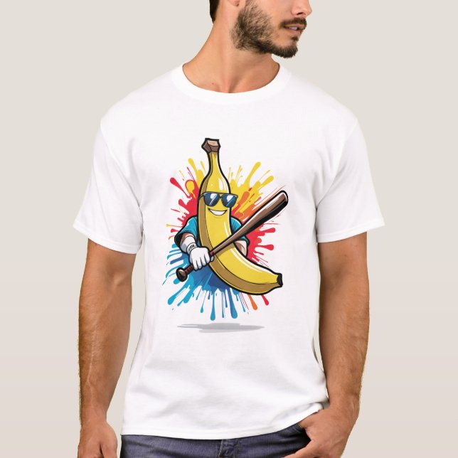 Funny Banana Swinging Baseball Funny Drip Mascot  T-Shirt (Front)
