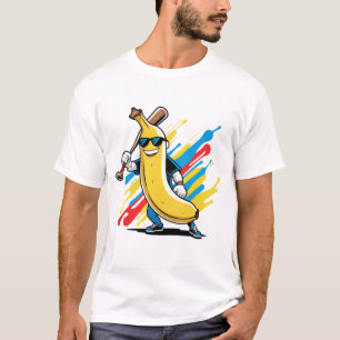 Funny Banana Swinging Baseball Funny Drip Mascot  T-Shirt