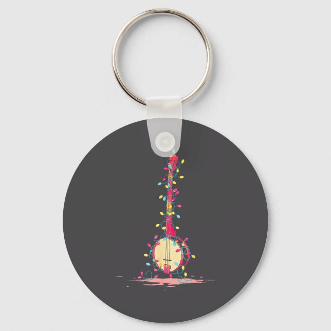 Funny Banjo Christmas Graphics Lights Lover Player Key Ring (Front)