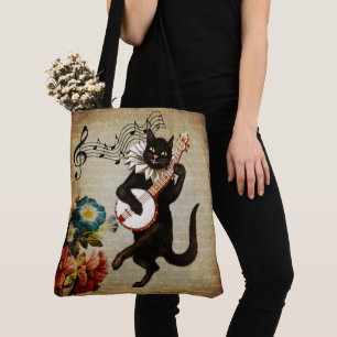 Funny Banjo Musician Cat Tote Bag