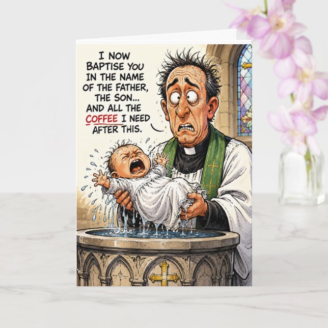 Funny Baptism Card – Crying Baby  (Orchid)