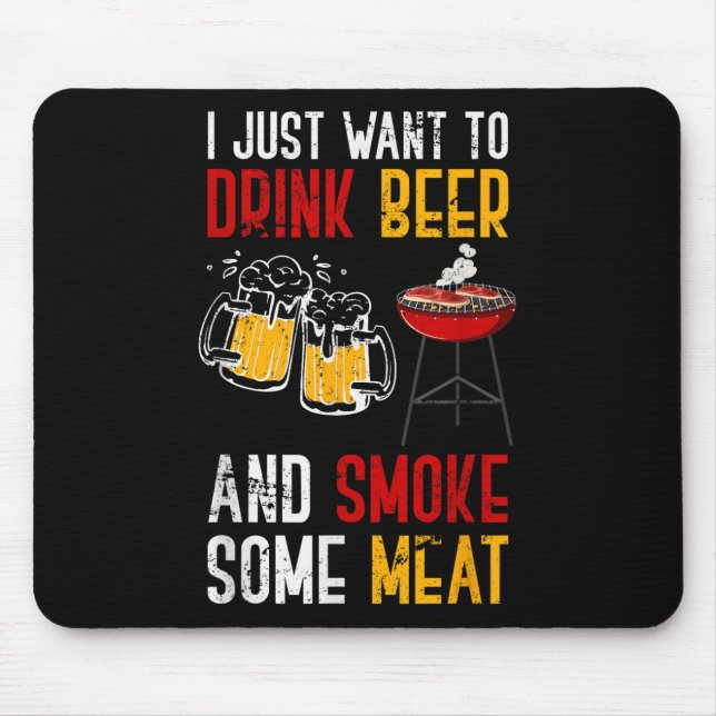 Funny Barbecue Chef Smoked Meat Beer Drinking Gift Mouse Mat (Front)