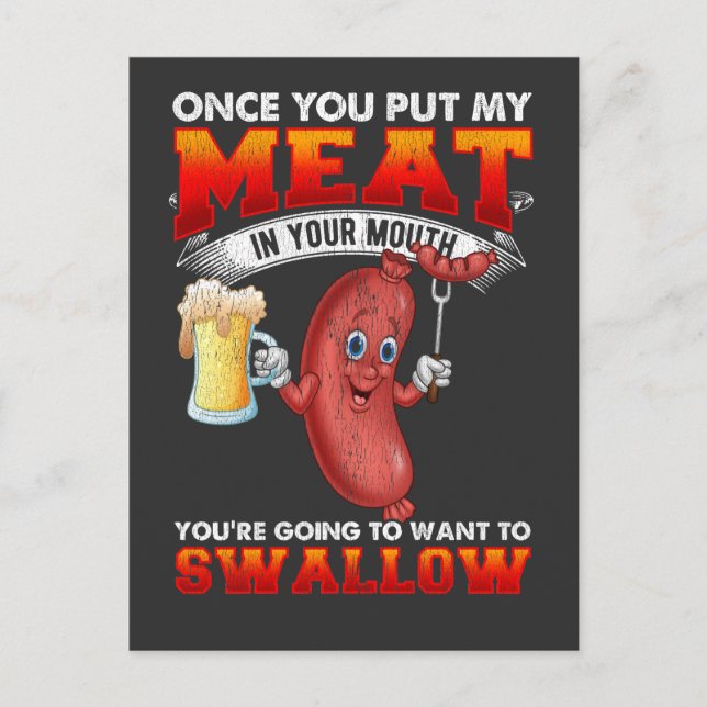 Funny Barbecue Sausage for Meat lover BBQ Postcard (Front)