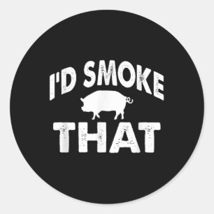 Funny Barbecue Tee Id Smoke That Pig Bbq Novelty Classic Round Sticker