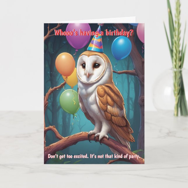 Funny Barn Owl Birthday Wishes for All Ages #2 Card (Front)