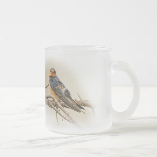 Funny Barn Swallow Songbird Stares at Me Frosted Glass Coffee Mug (Right)