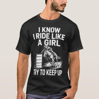 Funny Barrel Racing Art For Women Girls Cowboy T-Shirt