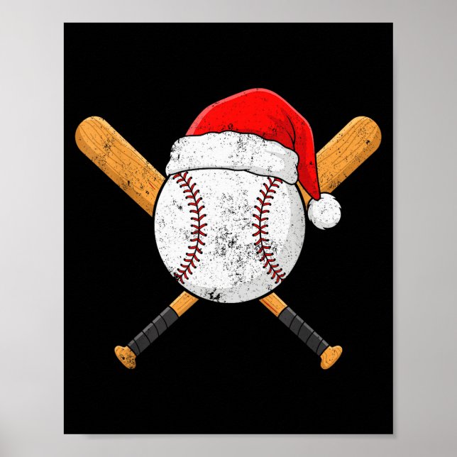 Funny Baseball Ball Santa Hat Xmas Pajamas Players Poster (Front)