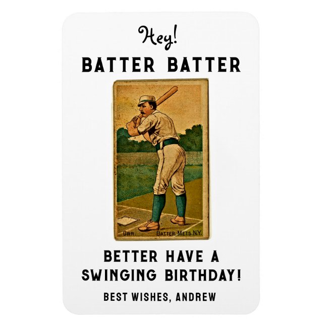 Funny Baseball Birthday Gift Card Magnet (Vertical)