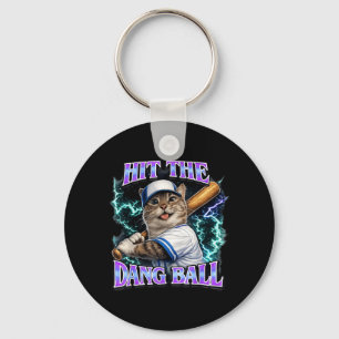 Funny Baseball Cat Mum Hit The Dang Ball Retro Key Ring