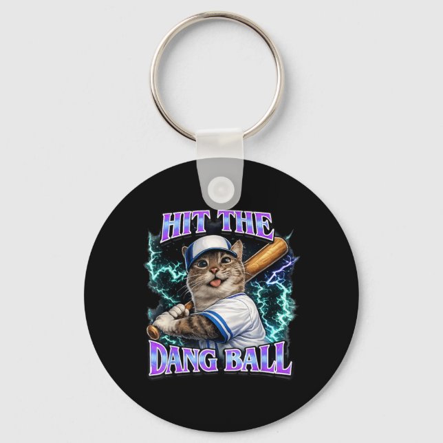 Funny Baseball Cat Mum Hit The Dang Ball Retro Key Ring (Front)