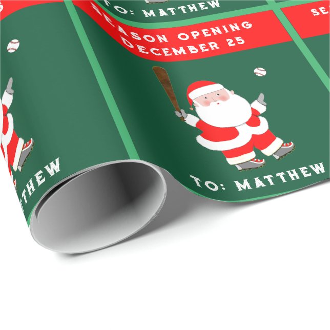 Funny Baseball Christmas Holiday Wrapping Paper (Roll Corner)