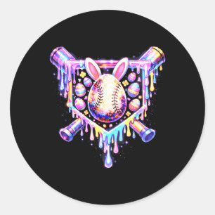 Funny Baseball Dripping Bunny Happy Easter Egg Classic Round Sticker