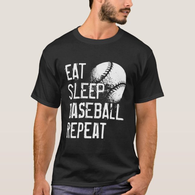 Funny Baseball Eat Sleep Baseball Repeat T-Shirt (Front)