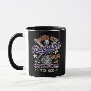 Funny Baseball Grandma Grandpa Grandson Pitching Mug
