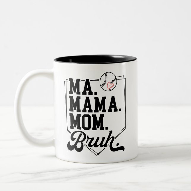 Funny Baseball Mum Bruh with Team Name and Number Two-Tone Coffee Mug (Left)
