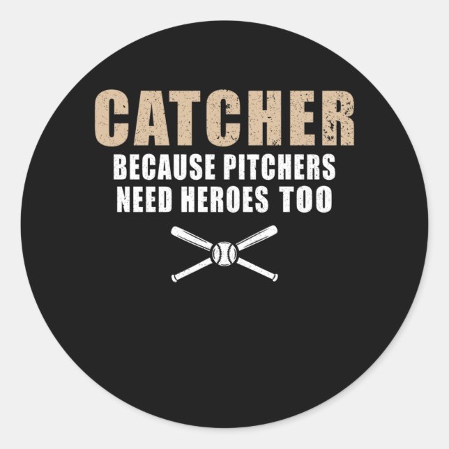 Funny Baseball Player Kids Softball Catcher Classic Round Sticker (Front)