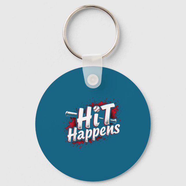 Funny Baseball Quote Gift Hit Happens  Key Ring (Front)
