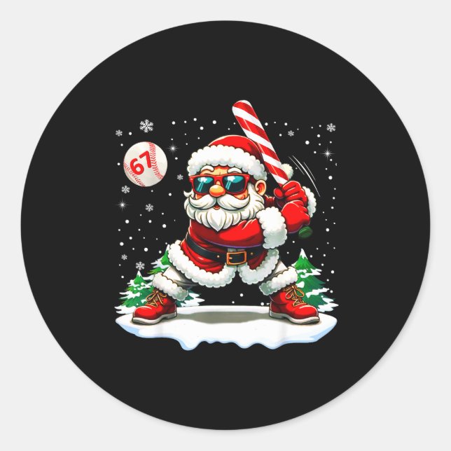 Funny Baseball Santa 67 Christmas Xmas Pajamas Boy Classic Round Sticker (Front)