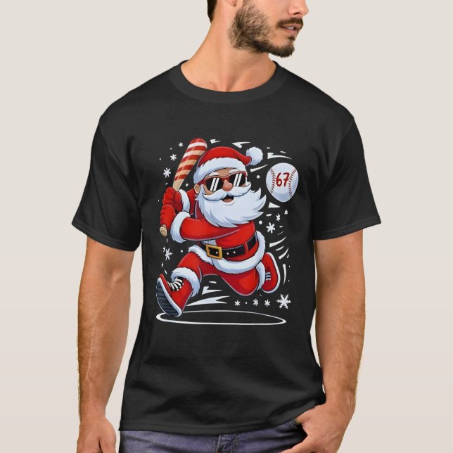 Funny Baseball Santa 67 Christmas Xmas Pajamas Boy T-Shirt (Front)