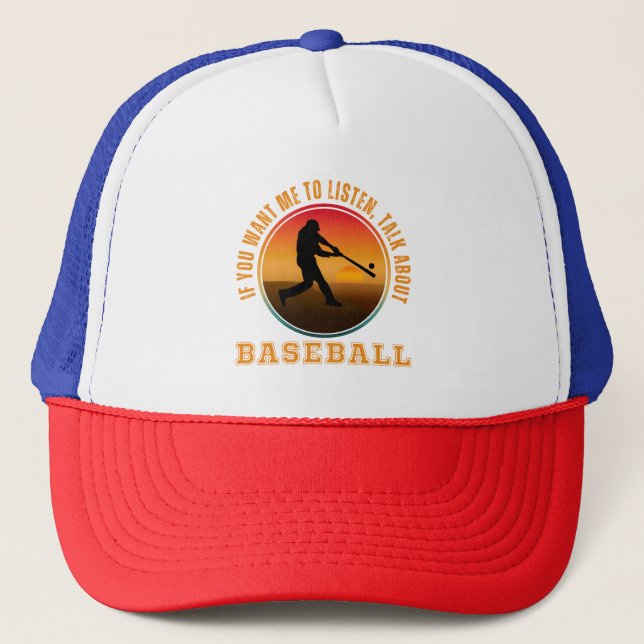 Funny Baseball Saying Vintage Silhouette Player Trucker Hat (Front)