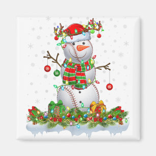 Funny Baseball Snowman Xmas Lights Baseball Christ Magnet