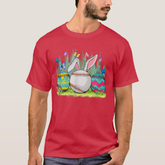 Funny Baseball Squad Cute Bunny Baseball Happy Eas T-Shirt