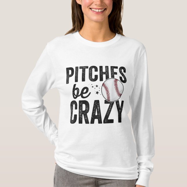 Funny Baseball Tee Pitches Be Crazy Adult Mum Moth (Front)