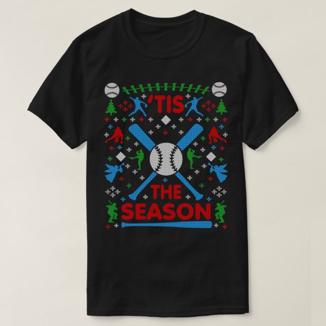 Funny Baseball Tis the Season Ugly Christmas Sweat T-Shirt (Design Front)