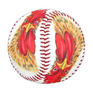 Funny Baseball with Surprised Curious Rooster