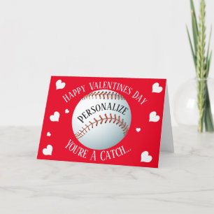 Funny Baseball You're A Catch Valentines Holiday Card