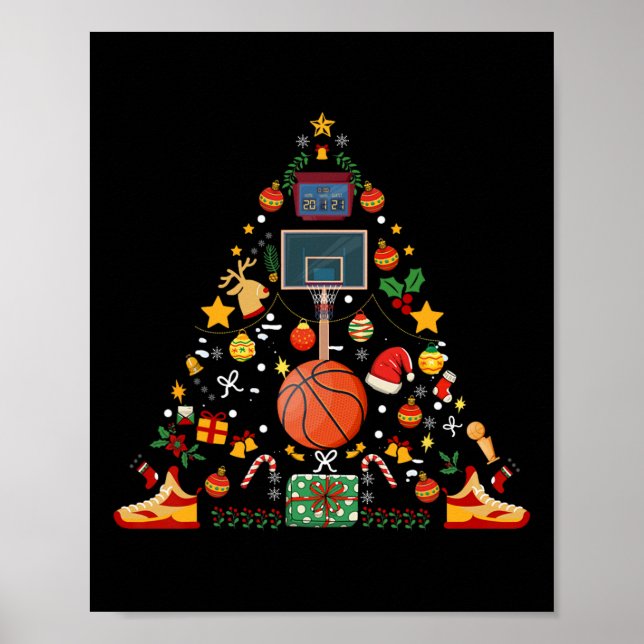Funny Basketball Ball Hoop Christmas Tree Merry Xm Poster (Front)