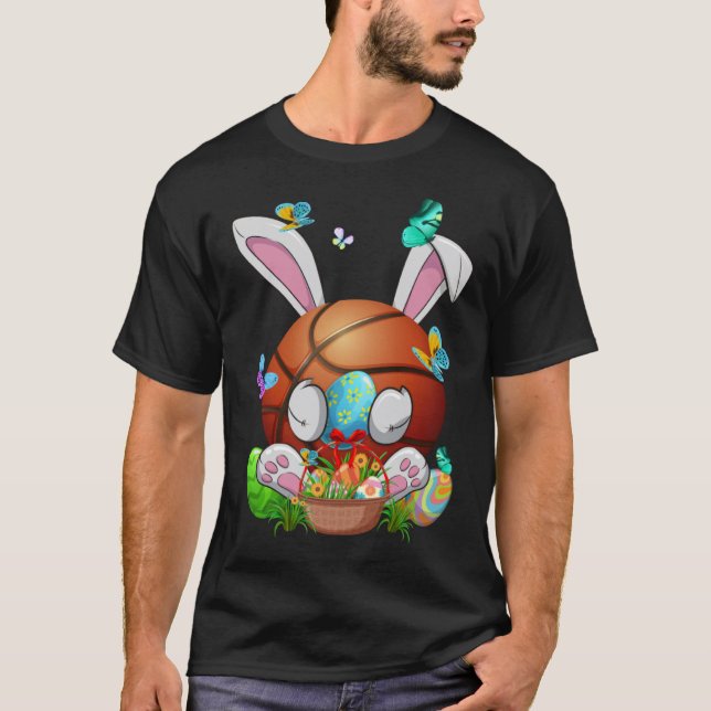 Funny Basketball Ball With Bunny Ears Easter Day B T-Shirt (Front)