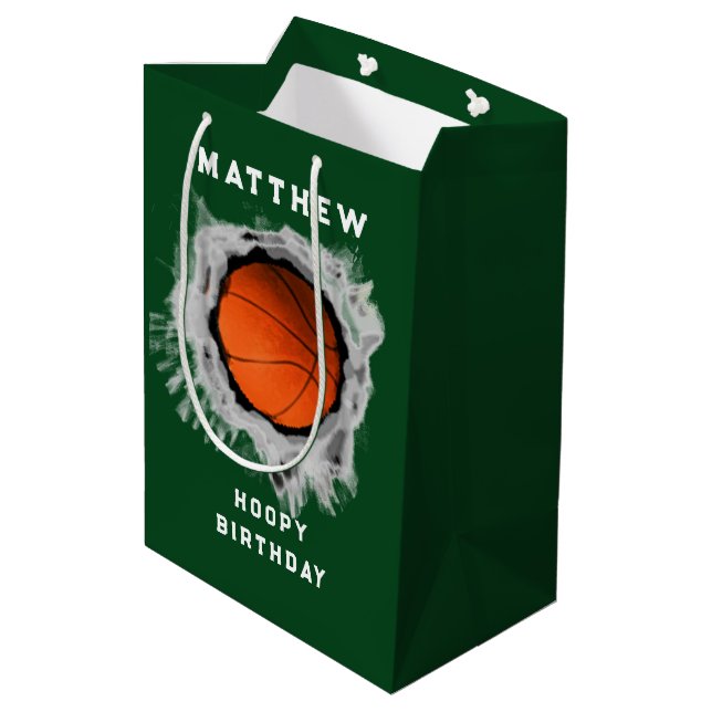 Funny Basketball Birthday Medium Gift Bag (Back Angled)