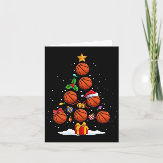 Funny Basketball Christmas Tree Lights Xmas For Me Card (Front)