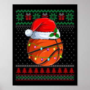 Funny Basketball Christmas Ugly Sweater Santa Hat  Poster