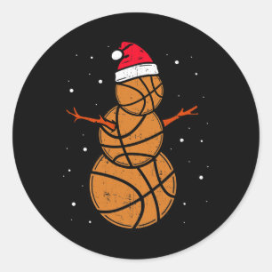 Funny Basketball For Boys Girls Christmas Snowman Classic Round Sticker