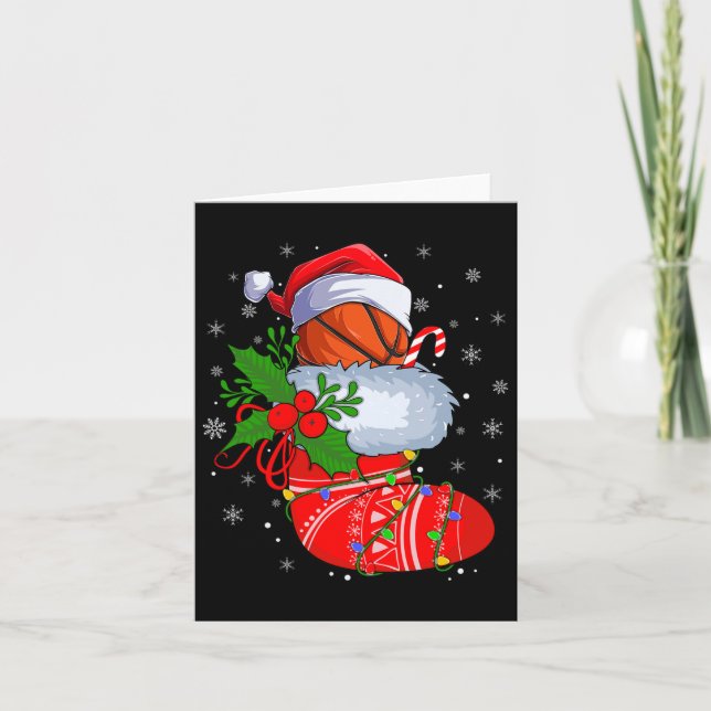 Funny Basketball In Christmas Socks Santa Basketba Card (Front)
