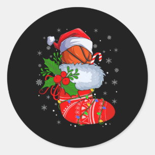 Funny Basketball In Christmas Socks Santa Basketba Classic Round Sticker