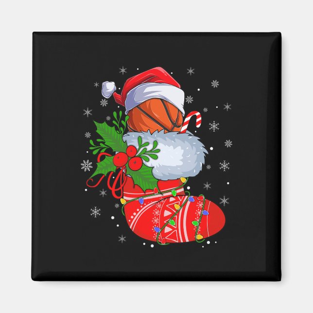 Funny Basketball In Christmas Socks Santa Basketba Magnet (Front)