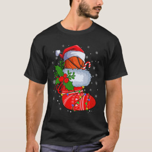 Funny Basketball In Christmas Socks Santa Basketba T-Shirt
